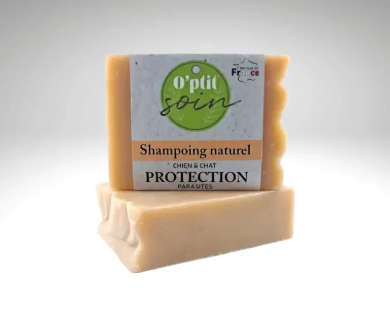 Natural Parasite Protection Shampoo presented in two blocks.