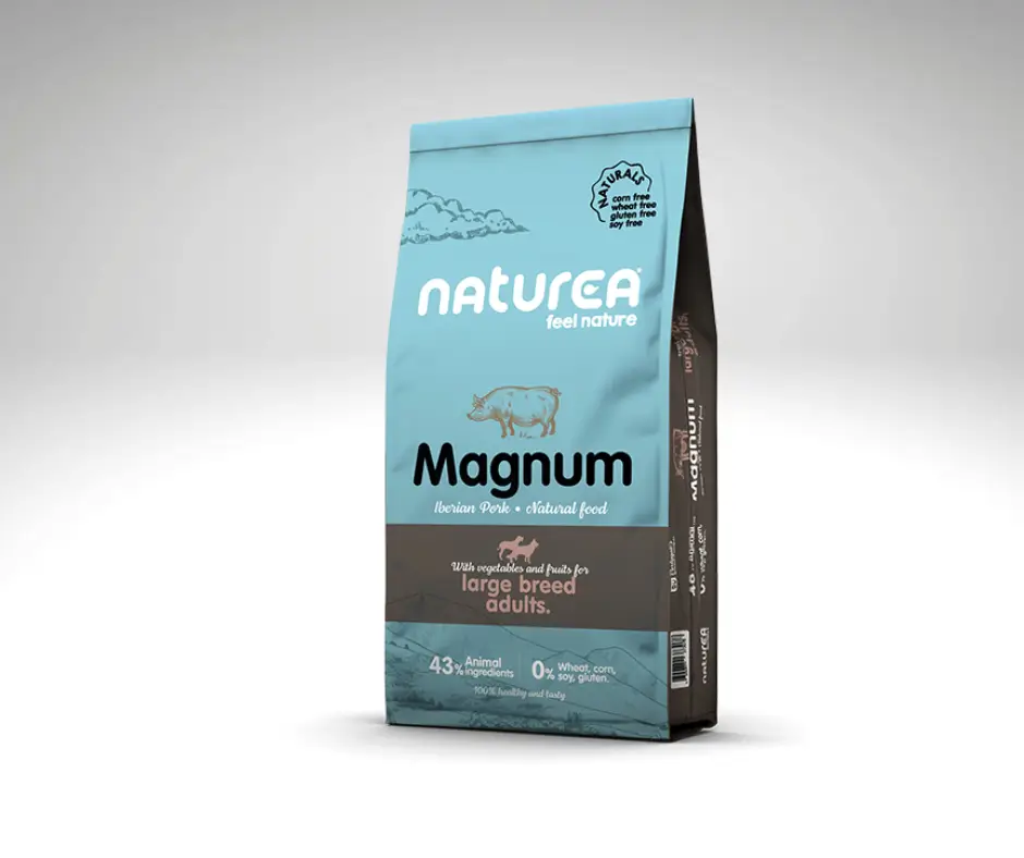 Sac de croquettes Naturals Porc Ibérique Large pour chiens adultes de grande race, sans gluten, riches en protéines et en saveurs naturelles.