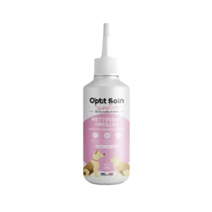Nettoyant oreilles O'Ptit Soin Sensitive à l'huile d'amande douce pour chien, chat et NAC, fabriqué en France