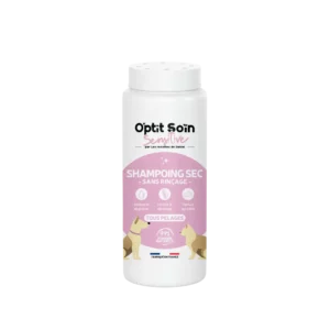 Shampoing sec sans rinçage O'Ptit Soin Sensitive pour chien et chat, 99% d'origine naturelle, fabriqué en France